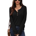 Long Sleeved T-shirt Manufacturer - Solid Color Round Neck Button Loose for Women