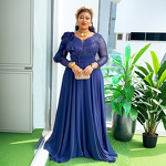 African Evening Gown Manufacturer - 2025 Plus Size Long Sleeve Sequined Flower High Waist