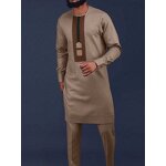 Men's Shirt Pants Set Manufacturer - O-neck Long Sleeve Ethnic Casual for Africa Middle East