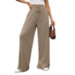 Women's Casual Pants Manufacturer - Solid Color Drawstring Loose Pit Stripe Brushed Elastic