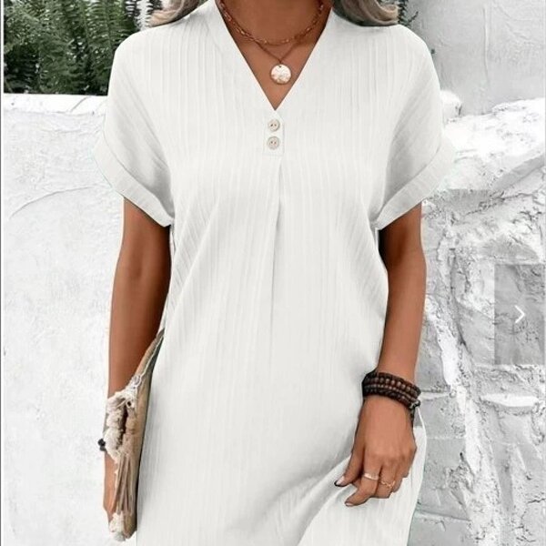 A-line Dress Manufacturer - V-neck Solid Color Button up for Women Summer Casual
