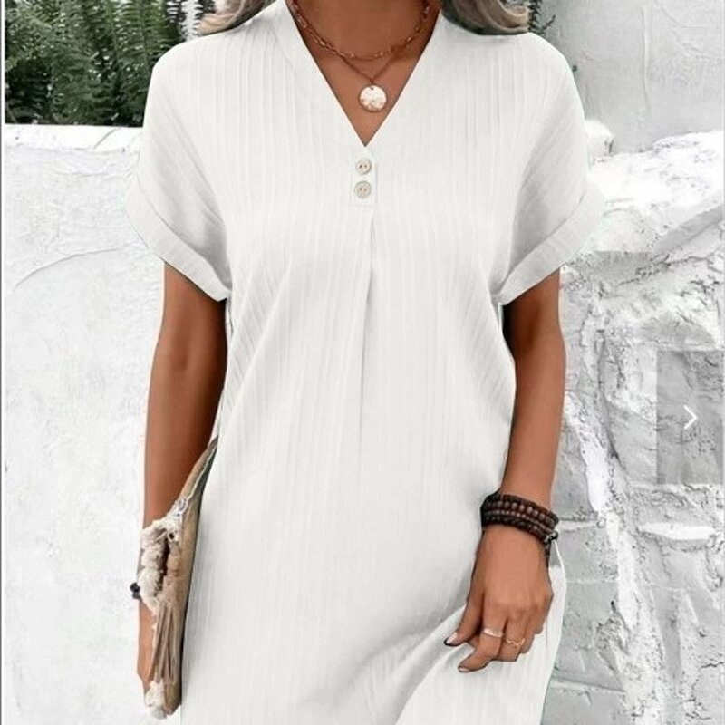 A-line Dress Manufacturer - V-neck Solid Color Button up for Women Summer Casual