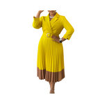 Pleated Dress Manufacturer - Suit Collar OL Solid Color Long Sleeve Mid Length