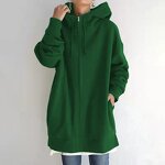 Women's Fleece Hoodie Manufacturer - Long Style Zipper Solid Color Streetwear Casual