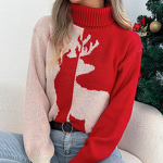 Deer Hoodie Sweater Manufacturer - 2025 Color Contrasting Lantern Sleeve Christmas Warm