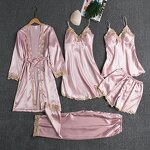 Women's Pajamas Set Manufacturer - 2025 Golden Lace Silk Satin Five Pieces Shorts Home