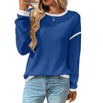 Women's Knitted Top Manufacturer - Line Splicing Solid Color Long Sleeved Round Neck Loose