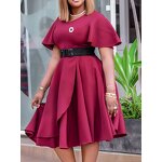 V-neck Office Dress Manufacturer - 2025 Trumpet Sleeves Solid Color Blet Plus Size