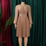 African Office Dress Manufacturer - 2025 Solid Color Long Sleeves With Belt Casual