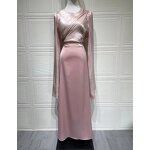 Muslim Satin Dress Manufacturer - Round Neck Batwing Sleeves Long Sleeves Slim-Fit
