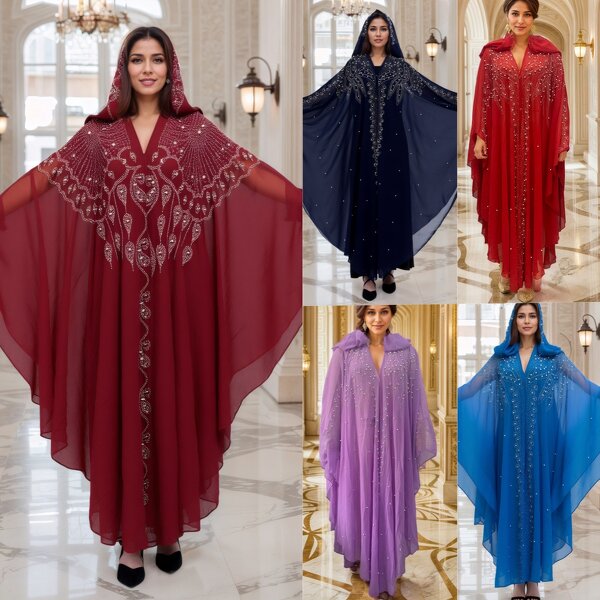 Muslim Robe Manufacturer - Hot Drilled Nail Beads Bat Sleeve Shawl Hooded Cape
