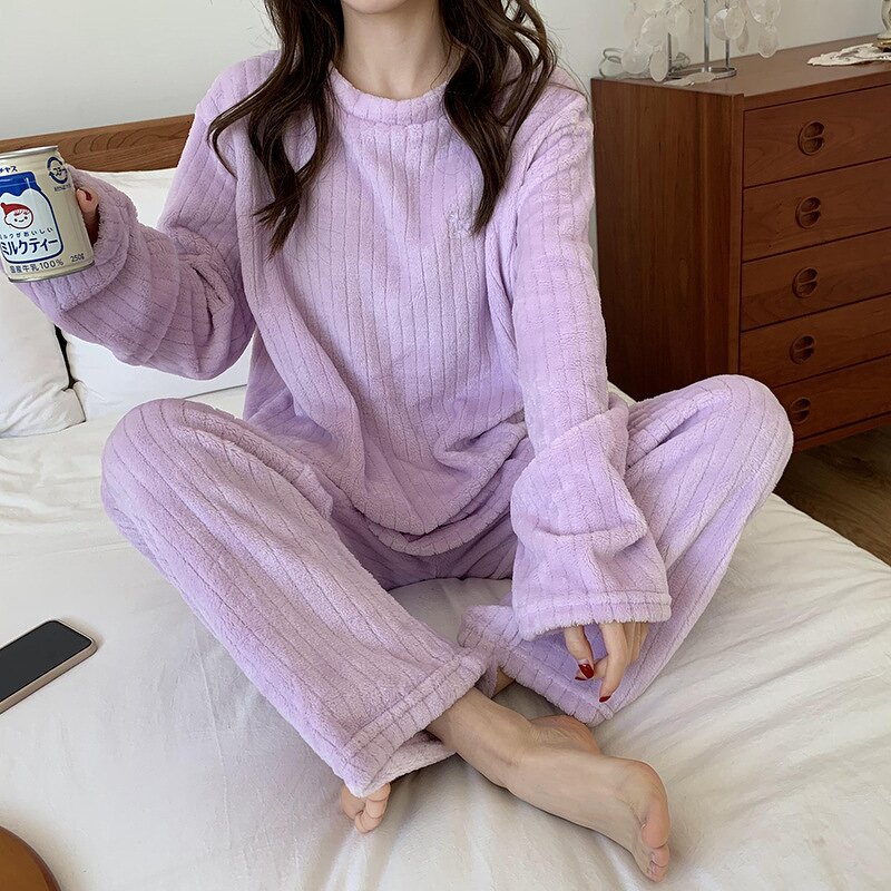 Women's Pajamas Set Manufacturer - 2024 Coral Velvet Long Sleeve Thick Fleece Autumn Winter