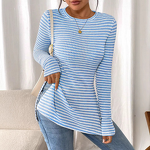 Striped Base Shirt Manufacturer - Round Neck Slit Long Sleeved Versatile Casual