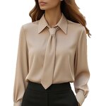 Women's French Shirt Manufacturer - 2025 Autumn Solid Color Casual Tie Long Sleeve