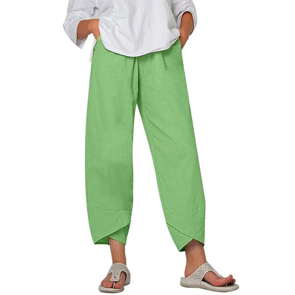 Women's Wide Leg Pants Manufacturer - Casual Straight Leg Bound Feet Cotton Loose Solid Color