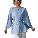 Flared Sleeve Shirt Manufacturer - 2025 Solid Color Round Neck Slim for Women Summer