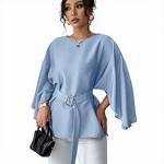 Flared Sleeve Shirt Manufacturer - 2025 Solid Color Round Neck Slim for Women Summer