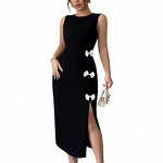 Bow Sleeveless Dress Manufacturer - 2025 Slim Fit Slit Round Neck for Women Autumn