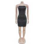 Women's Dress Manufacturer - 2025 Hot Diamond Bareback Solid Color Sleeveless Sexy