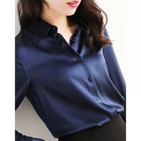 Satin Blouse Manufacturer - High-Grade Silky Long-Sleeve Loose Pure Color Luxury