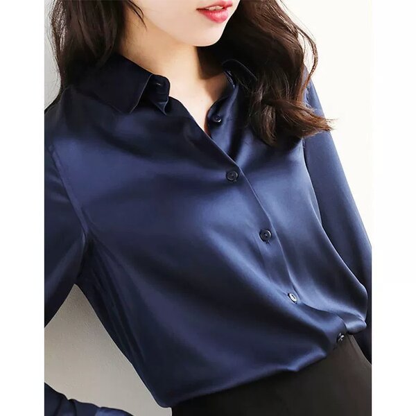 Satin Blouse Manufacturer - High-Grade Silky Long-Sleeve Loose Pure Color Luxury