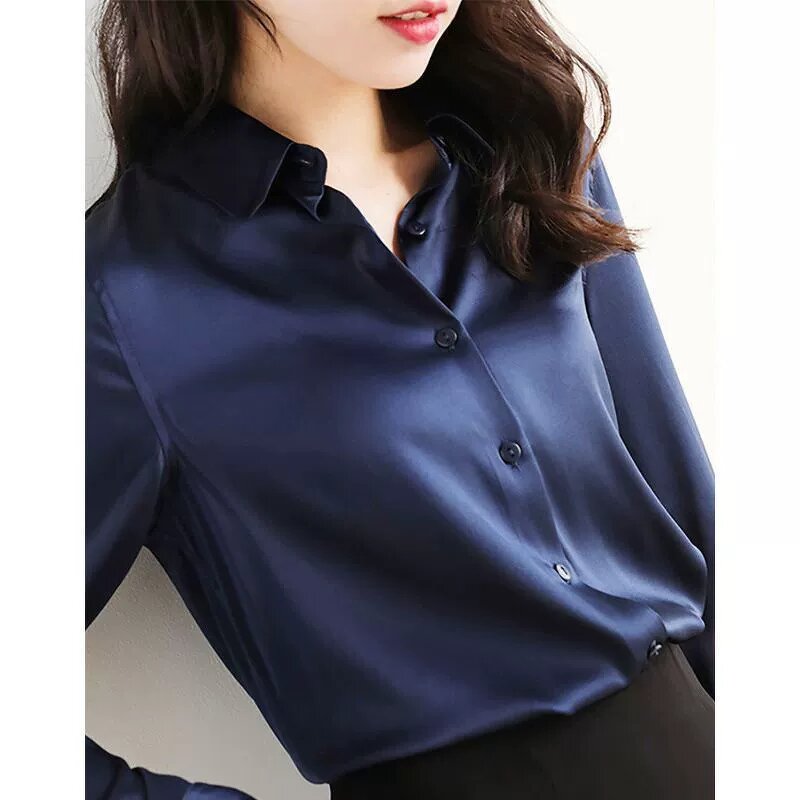Satin Blouse Manufacturer - High-Grade Silky Long-Sleeve Loose Pure Color Luxury