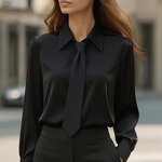 Women's French Shirt Manufacturer - 2025 Autumn Solid Color Casual Tie Long Sleeve