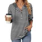 Women's Hoodie Manufacturer - Striped Contrasting Button Hooded Patchwork Loose Casual