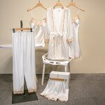 Women's Pajamas Set Manufacturer - 2025 Golden Lace Silk Satin Five Pieces Shorts Home