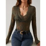 Lace T-shirt Manufacturer - 2025 Floral Hollow Fan-shaped Decoration Base Sexy