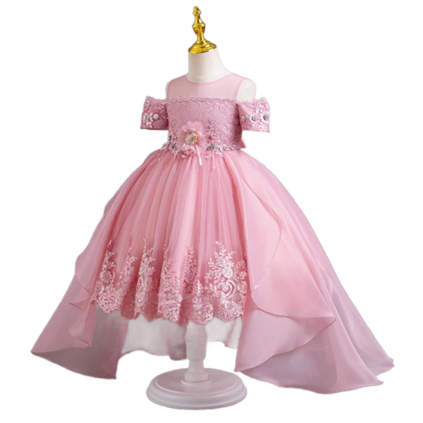 Girls' Princess Dress Manufacturer - 2025 Korean Sweet Lace Trailing Wedding Piano Short Sleeves