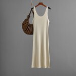 Knitted Suspender Dress Manufacturer - Solid Color Back Slit Bag Buttocks for Women Summer