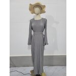 Casual Dress Manufacturer - O-Neck Long Sleeve Pleated with Belt for Autumn Parties