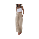 Women's Wide Leg Pants Manufacturer - 2025 Linen Loose Pulling Rope Elastic Waist