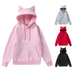 Women's Hooded Cardigan Manufacturer - Cat Ears Pockets Long Sleeve Casual Fleeces