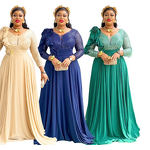 African Evening Dress Manufacturer - 2025 Plus Size Sequined Long Sleeve Chiffon Flower