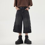 Men's Denim Shorts Manufacturer - Summer Washed Vintage Loose Wide-leg Straight-cut