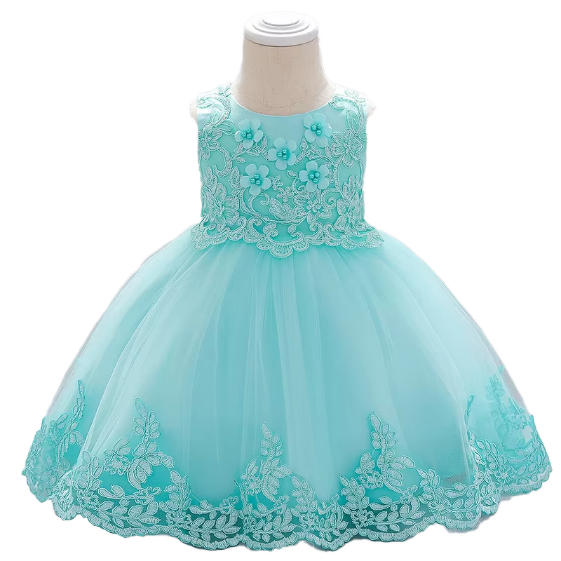 Baby Girl Dress Manufacturer - 2024 Flower Pompadour Solid Color Mesh Cute Children