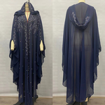 Muslim Cape Dress Manufacturer - Hot-Stamped Rhinestone Polyester Shawl Hooded