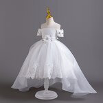 Girls' Princess Dress Manufacturer - 2025 Korean Sweet Lace Trailing Wedding Piano Short Sleeves