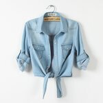 Cotton Denim Shirt Manufacturer - Three-quarter Sleeve Lapel Button Solid Color