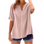 Casual Shirt Manufacturer - 2025 V-neck Loose Button Short Sleeve for Women Spring Summer