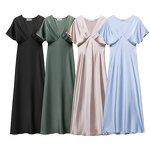 V-neck Dress Manufacturer - Short Sleeved Textured Sexy Elegant Formal Style