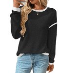 Women's Knitted Top Manufacturer - Line Splicing Solid Color Long Sleeved Round Neck Loose