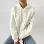 Women's Knitted Hoodie Manufacturer - 2025 Plus Size Jacquard Lace Solid Color Long Sleeve