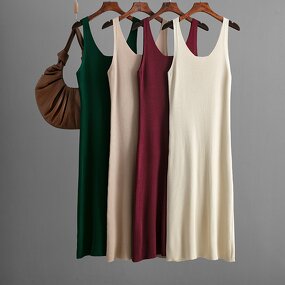 Knitted Suspender Dress Manufacturer - Solid Color Back Slit Bag Buttocks for Women Summer