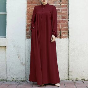 Muslim Cardigan Dress Manufacturer - Vertical Collar Zipper Sluffed Pocket Loose