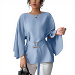 Flared Sleeve Shirt Manufacturer - 2025 Solid Color Round Neck Slim for Women Summer