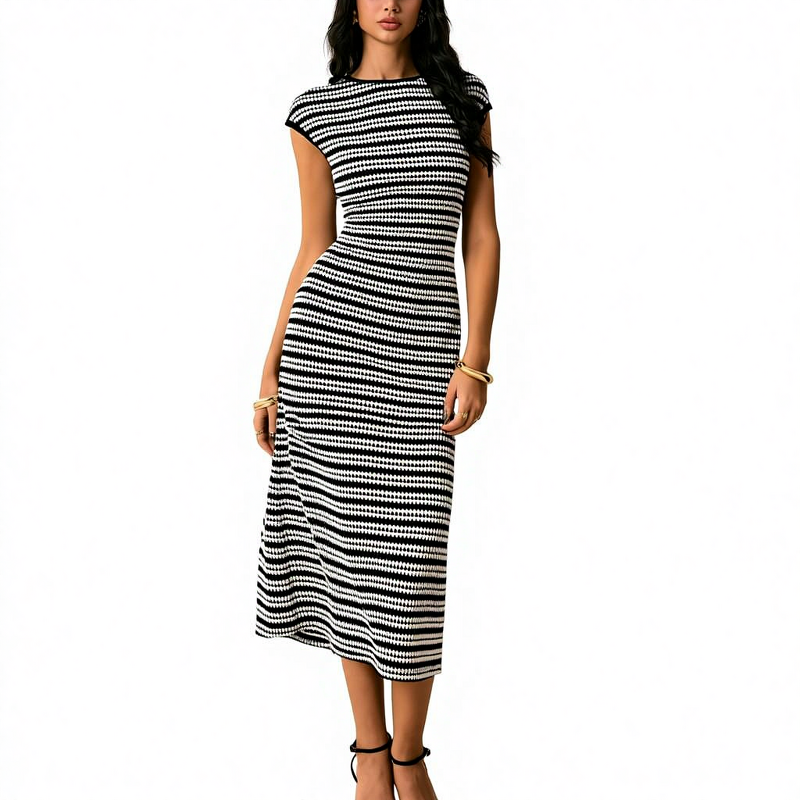 Striped Knitted Dress Manufacturer - 2025 Sleeveless V-neck Slim Midi for Women Summer