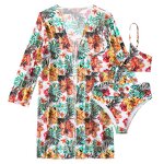 Women's Swimsuit Set Manufacturer - Floral Print Three Pieces Bra Panties Long Sleeve Cardigan